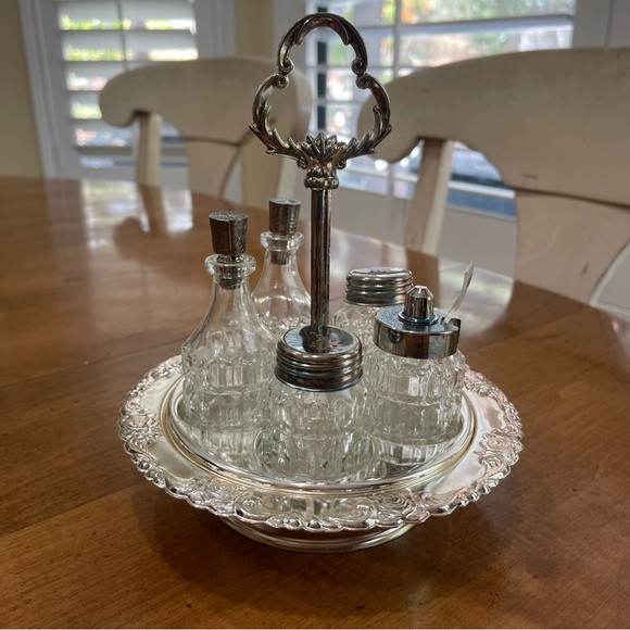 SOLD Antique Hugo silver plated Cruet condiment set of 5 - Picture 1 of 10